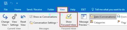 View Tab on the ribbon and Focused Inbox Button View Tab on the ribbon and Focused Inbox Button